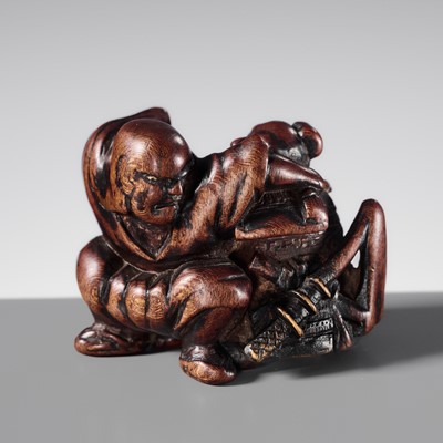 AN OLD WOOD NETSUKE OF THE SOGA BROTHERS