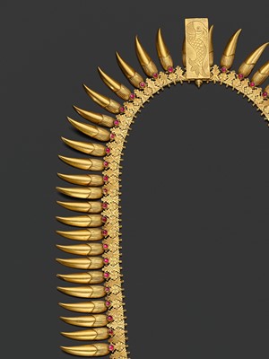 Lot 260 - A RUBY-INSET 18 CARAT GOLD (292 GRAMS) ‘JASMINE BUD’ BRIDAL NECKLACE, MALLIGAI ARUMBU MALAI, TAMIL NADU, 19TH CENTURY
