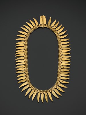 Lot 260 - A RUBY-INSET 18 CARAT GOLD (292 GRAMS) ‘JASMINE BUD’ BRIDAL NECKLACE, MALLIGAI ARUMBU MALAI, TAMIL NADU, 19TH CENTURY