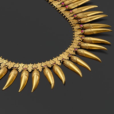 Lot 260 - A RUBY-INSET 18 CARAT GOLD (292 GRAMS) ‘JASMINE BUD’ BRIDAL NECKLACE, MALLIGAI ARUMBU MALAI, TAMIL NADU, 19TH CENTURY