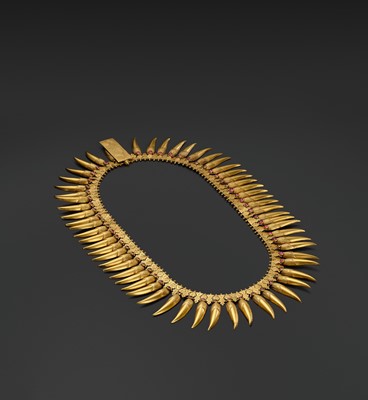 Lot 260 - A RUBY-INSET 18 CARAT GOLD (292 GRAMS) ‘JASMINE BUD’ BRIDAL NECKLACE, MALLIGAI ARUMBU MALAI, TAMIL NADU, 19TH CENTURY