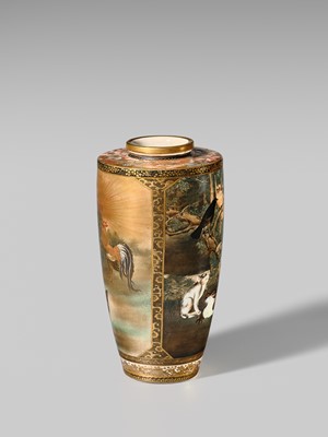 Lot 156 - KOYAMA NANPO: A RARE AND SUPERB SATSUMA CERAMIC VASE WITH FABULOUS ANIMAL SCENES