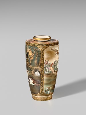 Lot 156 - KOYAMA NANPO: A RARE AND SUPERB SATSUMA CERAMIC VASE WITH FABULOUS ANIMAL SCENES