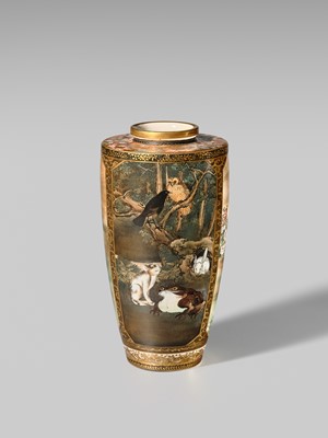 Lot 156 - KOYAMA NANPO: A RARE AND SUPERB SATSUMA CERAMIC VASE WITH FABULOUS ANIMAL SCENES