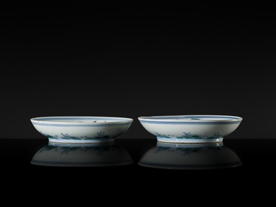 Lot 174 - A PAIR OF DOUCAI 'DRAGON AND CARP' DISHES, YONGZHENG MARKS AND PERIOD