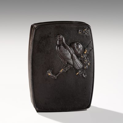 HIDETSUGU: A SUPERB IRON ‘DOVES AND MAPLE’ BOX AND COVER