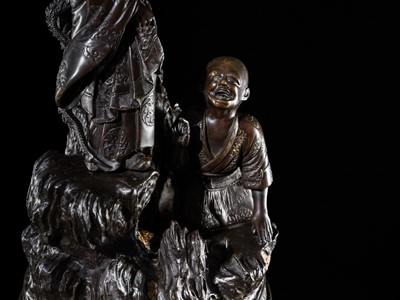 Lot 4 - HAYASHI HARUSADA: A MONUMENTAL (234 CM) PARCEL-GILT BRONZE ‘RYUJIN AND DRAGONS’ EXHIBITION KORO (INCENSE BURNER)