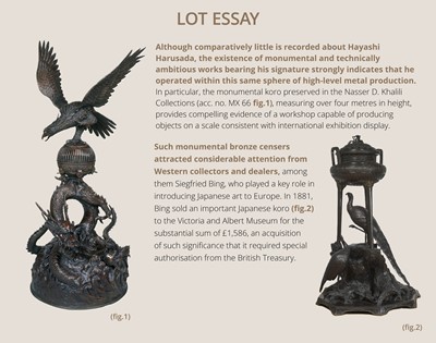 Lot 4 - HAYASHI HARUSADA: A MONUMENTAL (234 CM) PARCEL-GILT BRONZE ‘RYUJIN AND DRAGONS’ EXHIBITION KORO (INCENSE BURNER)