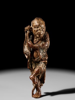 Lot 100 - A POWERFUL SAISHIKI NETSUKE OF TEKKAI SENNIN, STYLE OF YOSHIMURA SHUZAN