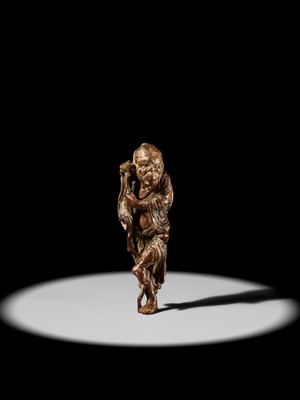 Lot 100 - A POWERFUL SAISHIKI NETSUKE OF TEKKAI SENNIN, STYLE OF YOSHIMURA SHUZAN