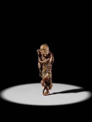 Lot 100 - A POWERFUL SAISHIKI NETSUKE OF TEKKAI SENNIN, STYLE OF YOSHIMURA SHUZAN