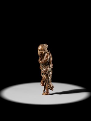 Lot 100 - A POWERFUL SAISHIKI NETSUKE OF TEKKAI SENNIN, STYLE OF YOSHIMURA SHUZAN