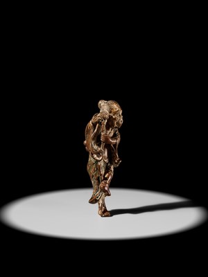 Lot 100 - A POWERFUL SAISHIKI NETSUKE OF TEKKAI SENNIN, STYLE OF YOSHIMURA SHUZAN