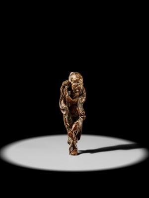 Lot 100 - A POWERFUL SAISHIKI NETSUKE OF TEKKAI SENNIN, STYLE OF YOSHIMURA SHUZAN