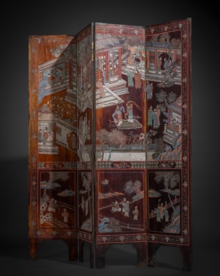 Lot 182 - AN INSCRIBED ‘LANTINGJI XU’ FOUR-PANEL COROMANDEL LACQUER SCREEN