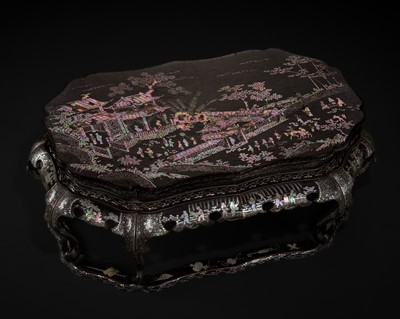 A MOTHER-OF-PEARL-INLAID BLACK LACQUER LOW TABLE, KANGXI PERIOD