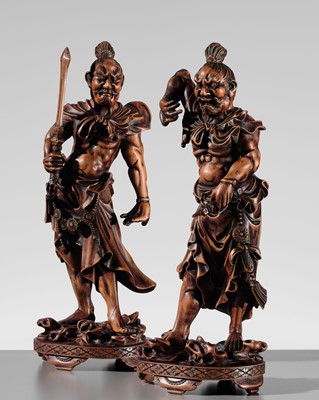 A FINE PAIR OF WOOD OKIMONO OF NIO TEMPLE GUARDIANS (KONGORISHIKI), SCHOOL OF ROKKO