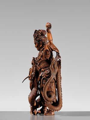 Lot 183 - ROKKADO: A SUPERB AND LARGE WOOD OKIMONO OF RYUJIN AND DRAGON