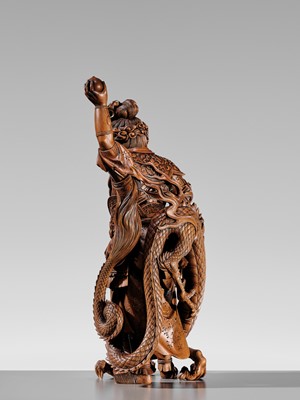 Lot 183 - ROKKADO: A SUPERB AND LARGE WOOD OKIMONO OF RYUJIN AND DRAGON