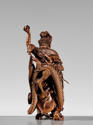 Lot 183 - ROKKADO: A SUPERB AND LARGE WOOD OKIMONO OF RYUJIN AND DRAGON