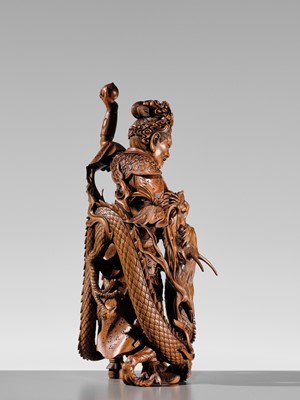 Lot 183 - ROKKADO: A SUPERB AND LARGE WOOD OKIMONO OF RYUJIN AND DRAGON