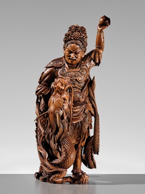 Lot 183 - ROKKADO: A SUPERB AND LARGE WOOD OKIMONO OF RYUJIN AND DRAGON