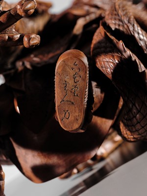 Lot 183 - ROKKADO: A SUPERB AND LARGE WOOD OKIMONO OF RYUJIN AND DRAGON