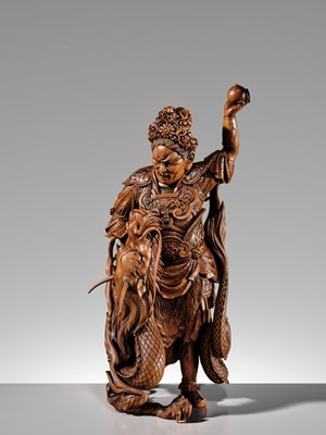 Lot 183 - ROKKADO: A SUPERB AND LARGE WOOD OKIMONO OF RYUJIN AND DRAGON