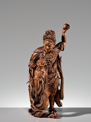 Lot 183 - ROKKADO: A SUPERB AND LARGE WOOD OKIMONO OF RYUJIN AND DRAGON