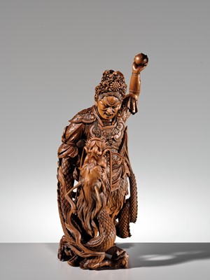 Lot 183 - ROKKADO: A SUPERB AND LARGE WOOD OKIMONO OF RYUJIN AND DRAGON