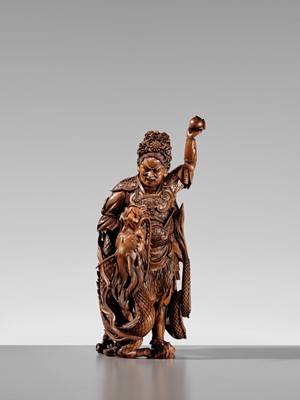 Lot 183 - ROKKADO: A SUPERB AND LARGE WOOD OKIMONO OF RYUJIN AND DRAGON