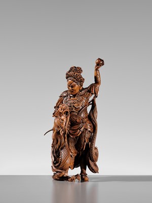 Lot 183 - ROKKADO: A SUPERB AND LARGE WOOD OKIMONO OF RYUJIN AND DRAGON