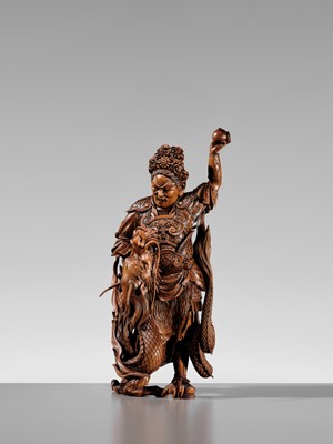 Lot 183 - ROKKADO: A SUPERB AND LARGE WOOD OKIMONO OF RYUJIN AND DRAGON