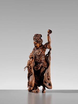 Lot 183 - ROKKADO: A SUPERB AND LARGE WOOD OKIMONO OF RYUJIN AND DRAGON
