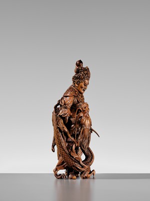 Lot 183 - ROKKADO: A SUPERB AND LARGE WOOD OKIMONO OF RYUJIN AND DRAGON
