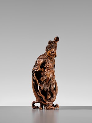 Lot 183 - ROKKADO: A SUPERB AND LARGE WOOD OKIMONO OF RYUJIN AND DRAGON