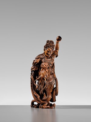 Lot 183 - ROKKADO: A SUPERB AND LARGE WOOD OKIMONO OF RYUJIN AND DRAGON
