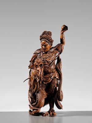 Lot 183 - ROKKADO: A SUPERB AND LARGE WOOD OKIMONO OF RYUJIN AND DRAGON