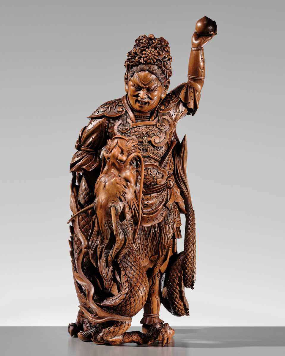 Lot 183 - ROKKADO: A SUPERB AND LARGE WOOD OKIMONO OF RYUJIN AND DRAGON