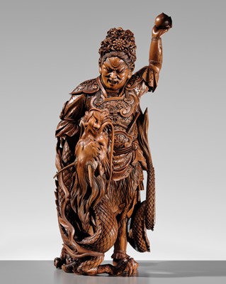 Lot 183 - ROKKADO: A SUPERB AND LARGE WOOD OKIMONO OF RYUJIN AND DRAGON