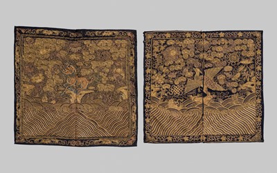Lot 299 - A GROUP OF TWO GOLD-THREAD EMBROIDERED SILK OFFICIAL’S RANK BADGES, BUZI, 19TH CENTURY