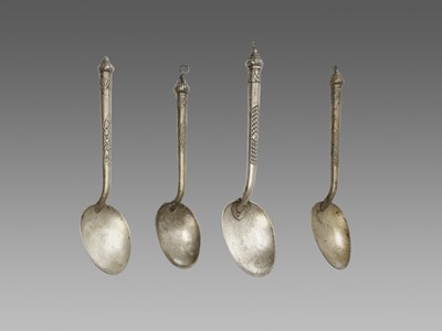 Lot 1312 - FOUR LARGE CAMBODIAN SILVER SPOONS