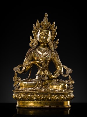 Lot 75 - A GILT-BRONZE FIGURE OF VAJRASATTVA, TIBET OR NEPAL, 19TH-EARLY 20TH CENTURY