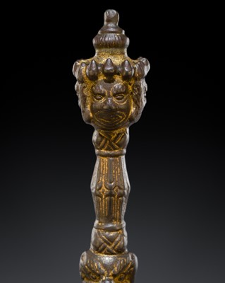 Lot 4 - A GILT-IRON VAJRAKILA PHURBA, TIBET, 19TH CENTURY