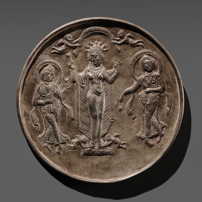 Lot 380 - A RARE SILVER REPOUSSE ‘APHRODITE-ASHI’ PLAQUE, SASANIAN DYNASTY, 6TH CENTURY
