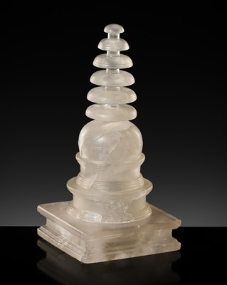 Lot 408 - A ROCK CRYSTAL RELIQUARY IN THE FORM OF A STUPA, ANCIENT REGION OF GANDHARA