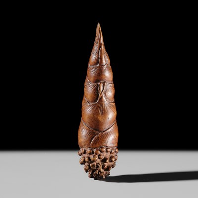 A FINE NAGOYA SCHOOL WOOD NETSUKE OF A BAMBOO SHOOT