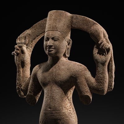 Lot 425 - A FINE SANDSTONE FIGURE OF HARIHARA, PRE-ANGKORIAN PERIOD, 7TH-8TH CENTURY