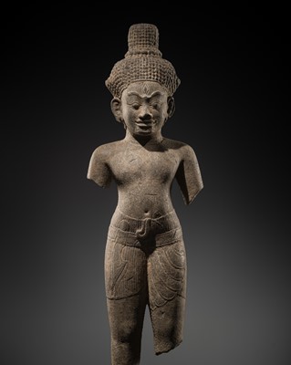 Lot 444 - A RARE SANDSTONE FIGURE OF SHIVA, KHMER EMPIRE, 13TH-15TH CENTURY