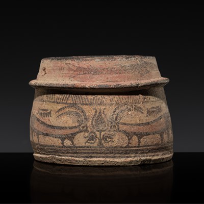 Lot 389 - A MEHRGARH PAINTED POTTERY ‘FISH AND GAZELLE’ JAR, INDUS VALLEY CIVILIZATION, CIRCA 2ND MILLENNIUM BC